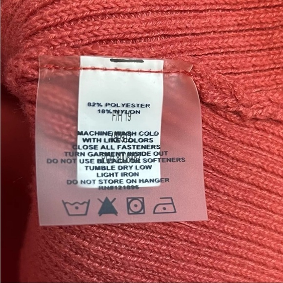 Title Nine V Neck Sz L Coral Orange Sweater Ribbed Trim  Knit Top Outdoor EUC - Picture 6 of 9